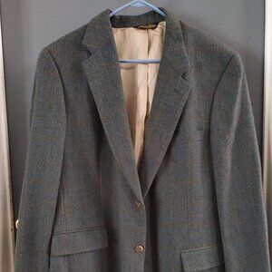 Brooks Brothers Wool Blazer Men's 45 LG Gray w/ Rust Windowpane 2 Button Front